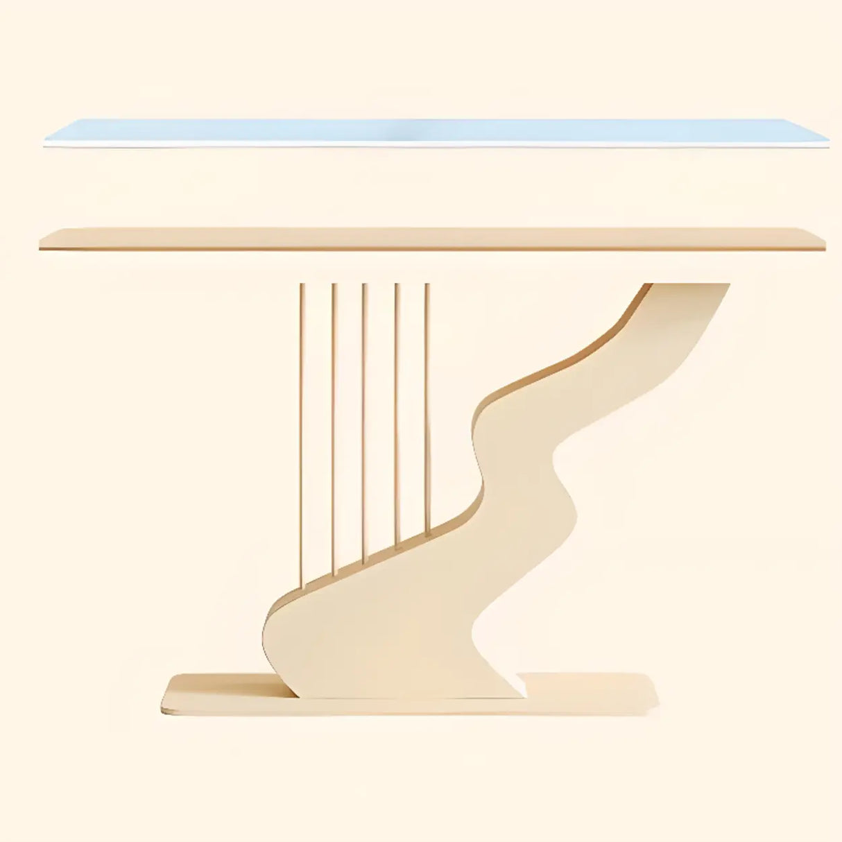 Beige Finish Metal Wave Base Marble Top Console Table Image - 7