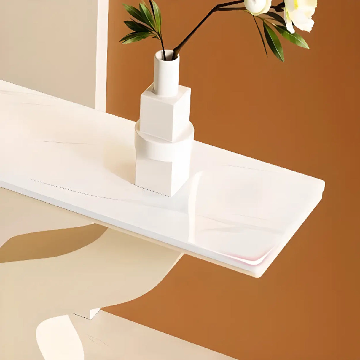 Beige Finish Metal Wave Base Marble Top Console Table Image - 8