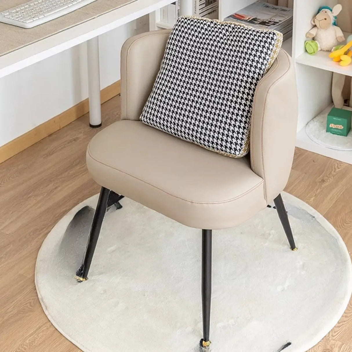 Beige Fixed Back Wood Four Legs Arm Chair with Pillow Image - 8