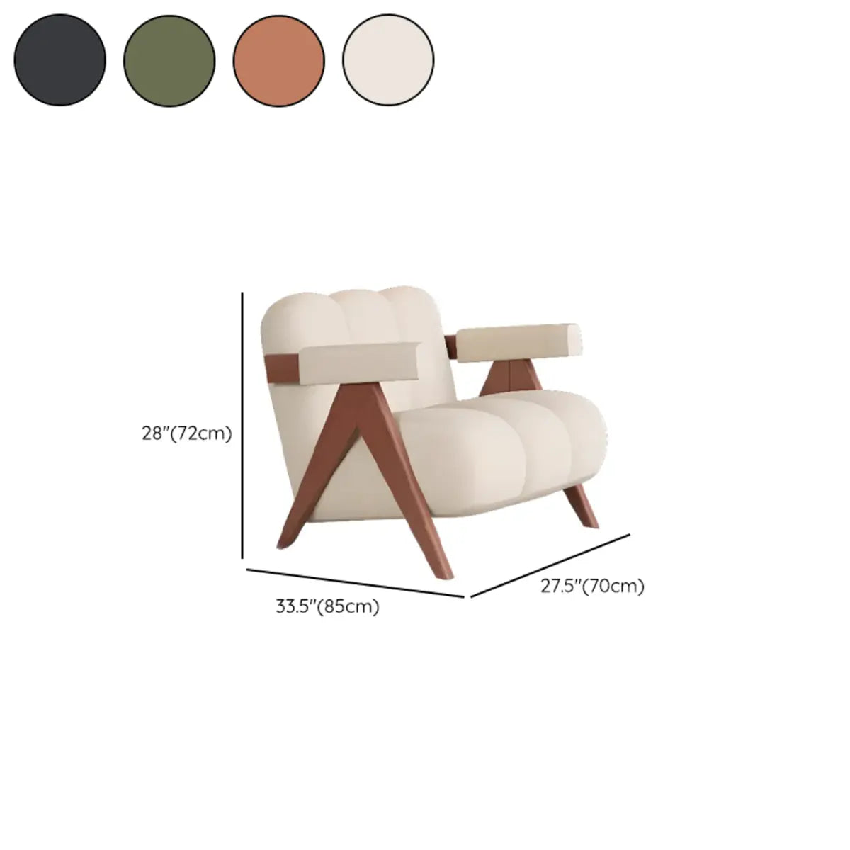 Beige Flannel Fixed Back Wooden Four Legs Arm Chair 