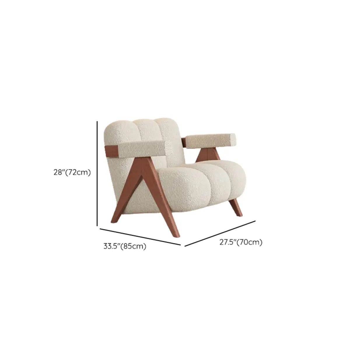 Beige Flannel Fixed Back Wooden Four Legs Arm Chair Image - 17