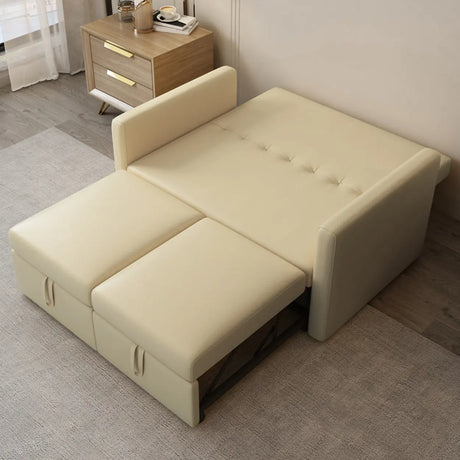 Beige Foldable Tech Cloth Square Arm Storage Sofa Bed Image - 2