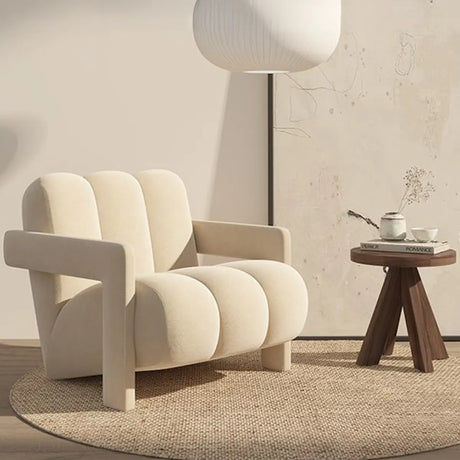 Beige Frosted Velvet Fixed Back Reclining Lounge Chair Image - 1