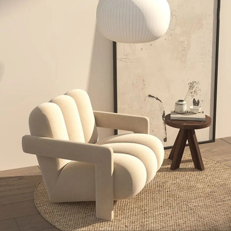 Beige Frosted Velvet Fixed Back Reclining Lounge Chair Image - 2