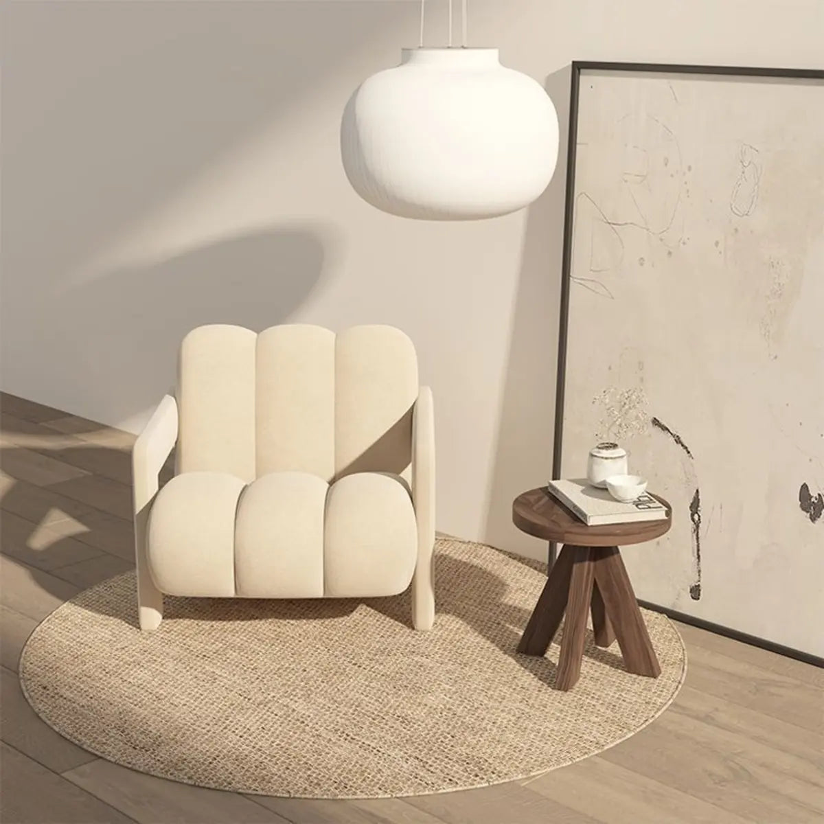 Beige Frosted Velvet Fixed Back Reclining Lounge Chair Image - 3