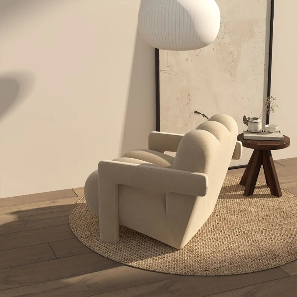 Beige Frosted Velvet Fixed Back Reclining Lounge Chair Image - 6