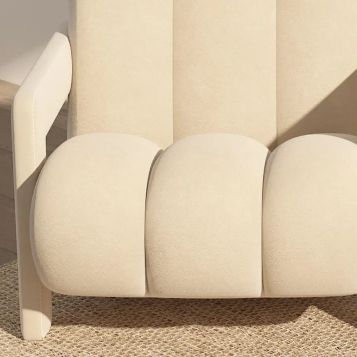 Beige Frosted Velvet Fixed Back Reclining Lounge Chair Image - 7