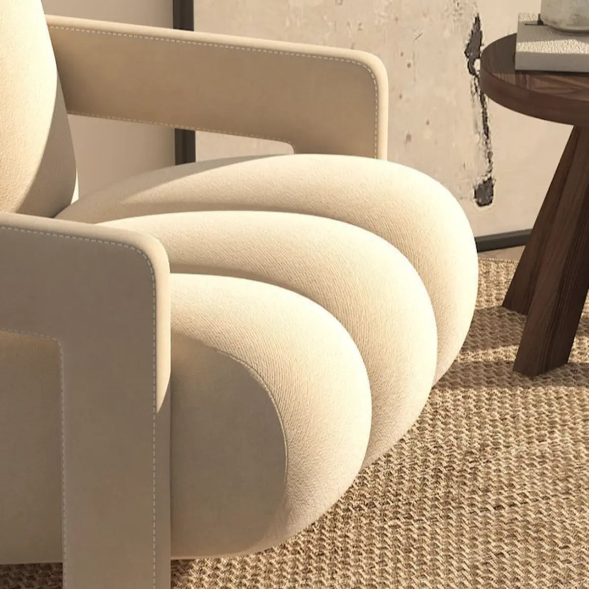 Beige Frosted Velvet Fixed Back Reclining Lounge Chair Image - 8