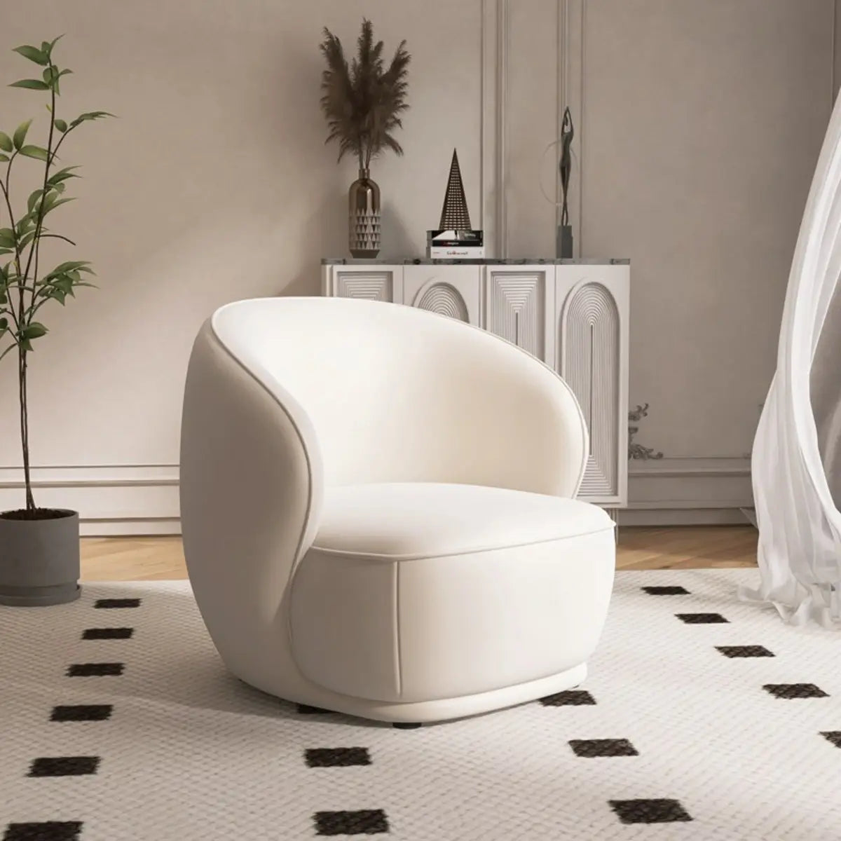 Beige Frosted Velvet Fixed Back Wood Frame Accent Chair Image - 2