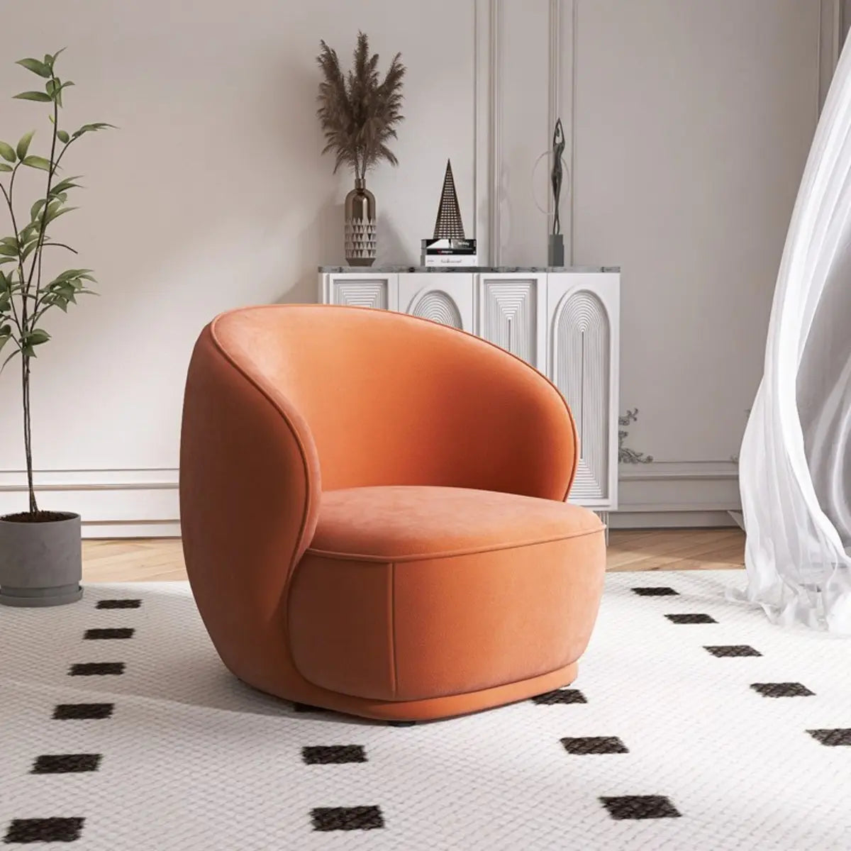 Beige Frosted Velvet Fixed Back Wood Frame Accent Chair Image - 3