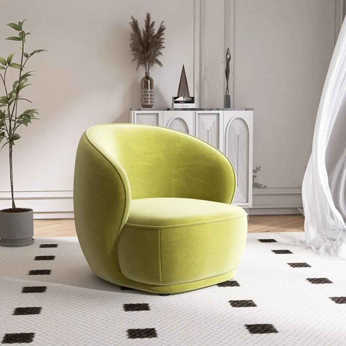 Beige Frosted Velvet Fixed Back Wood Frame Accent Chair Image - 5