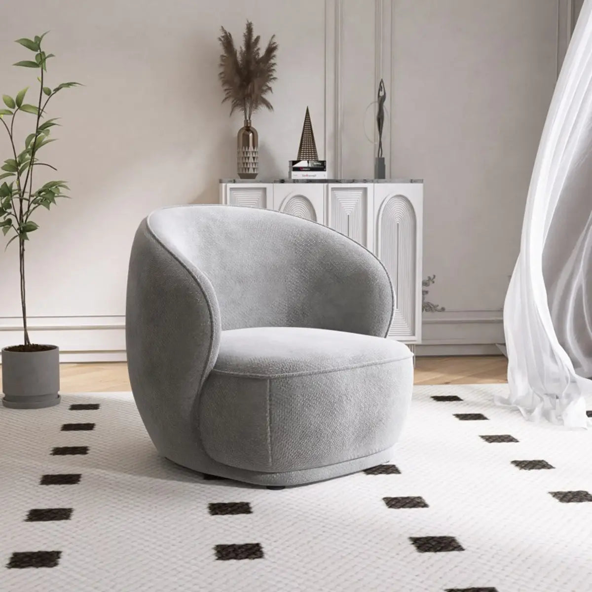 Beige Frosted Velvet Fixed Back Wood Frame Accent Chair Image - 6