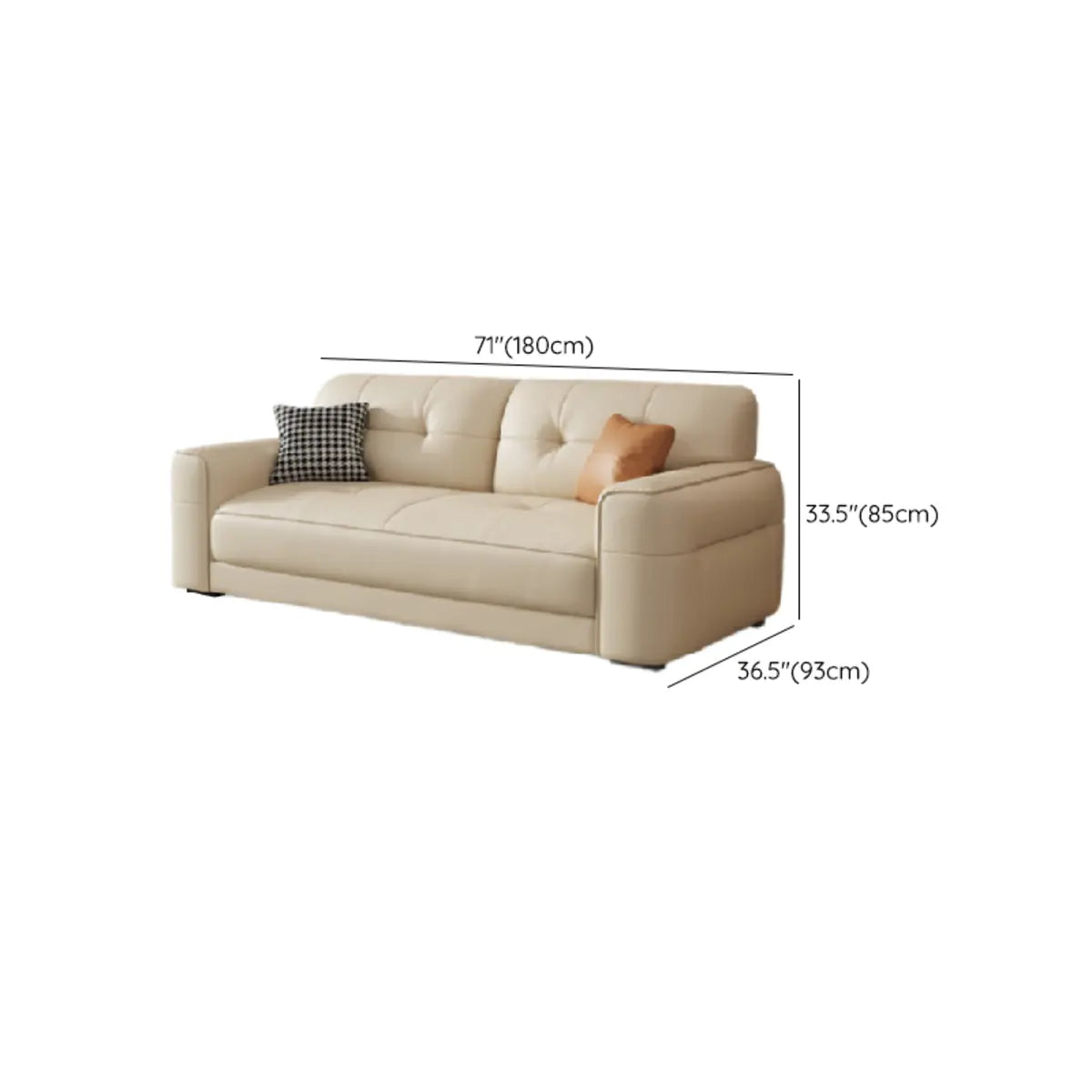 Beige Genuine Leather Recessed Arm Tufted Sofa Chaise Image - 17