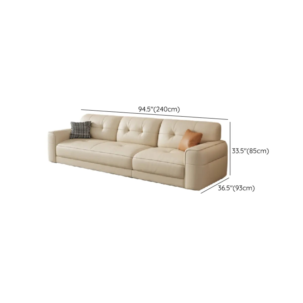 Beige Genuine Leather Recessed Arm Tufted Sofa Chaise Image - 18