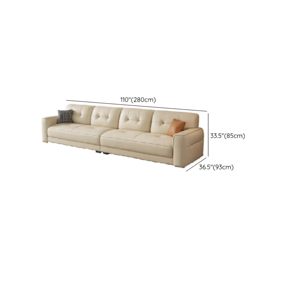 Beige Genuine Leather Recessed Arm Tufted Sofa Chaise Image - 19