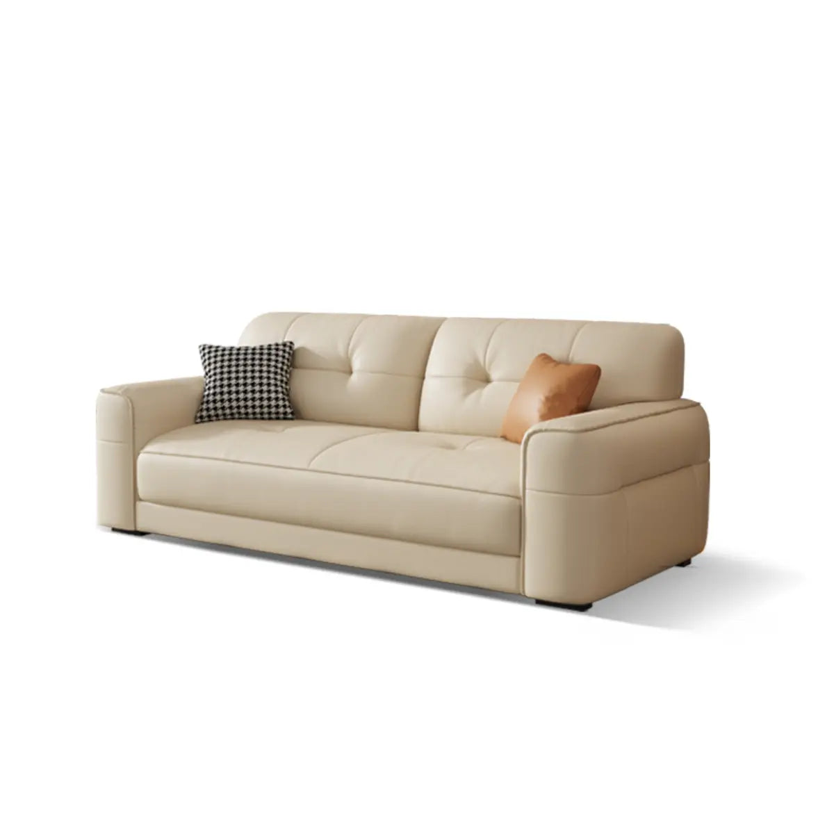 Beige Genuine Leather Recessed Arm Tufted Sofa Chaise Image - 5