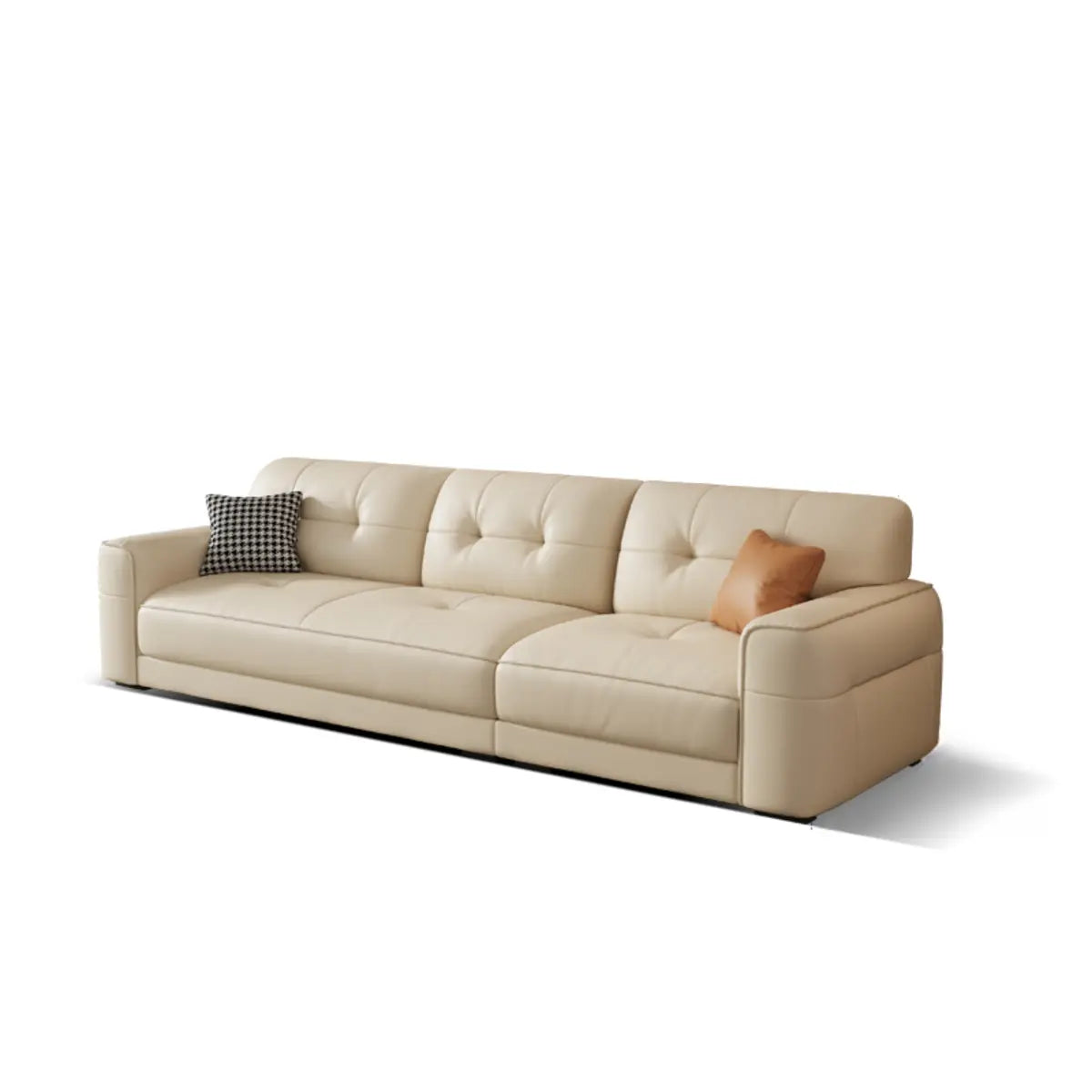Beige Genuine Leather Recessed Arm Tufted Sofa Chaise Image - 7