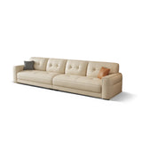 Beige Genuine Leather Recessed Arm Tufted Sofa Chaise Image - 9
