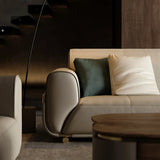 Beige Genuine Leather Tight Back Extra Long Sofa Image - 11