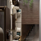 Beige Genuine Leather Tight Back Extra Long Sofa Image - 12