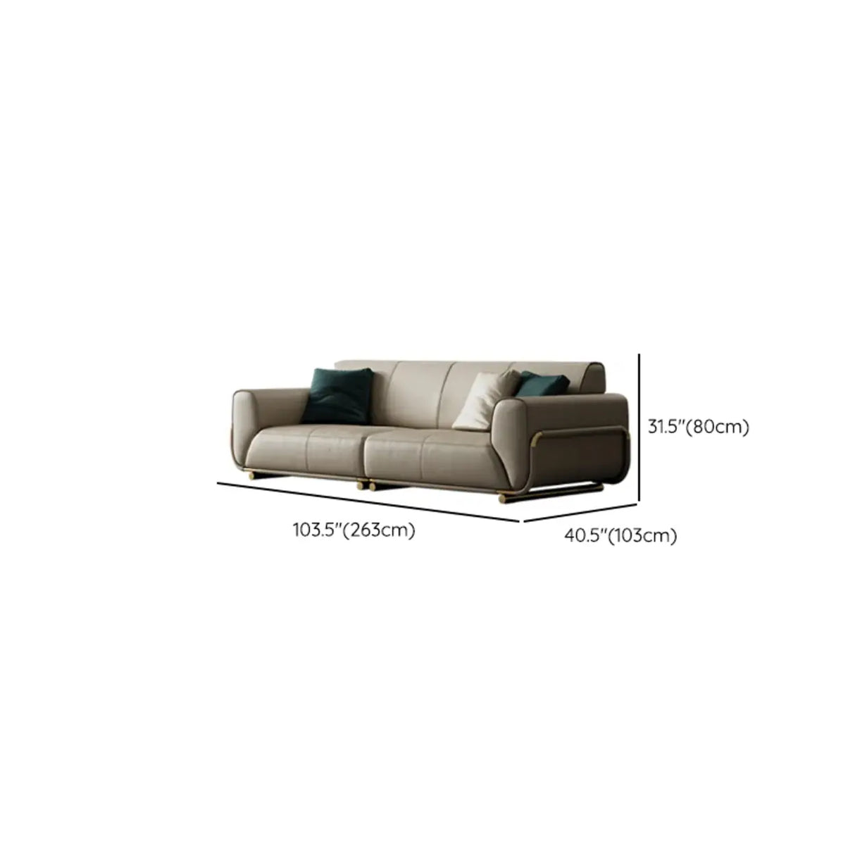 Beige Genuine Leather Tight Back Extra Long Sofa 