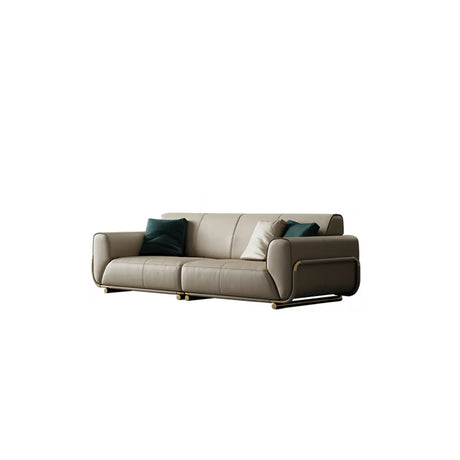 Beige Genuine Leather Tight Back Extra Long Sofa Image - 2