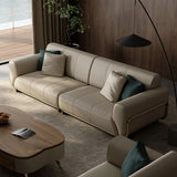 Beige Genuine Leather Tight Back Extra Long Sofa Image - 4
