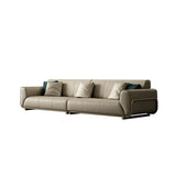 Beige Genuine Leather Tight Back Extra Long Sofa Image - 5