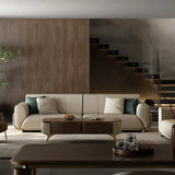 Beige Genuine Leather Tight Back Extra Long Sofa Image - 6