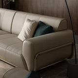 Beige Genuine Leather Tight Back Extra Long Sofa Image - 8