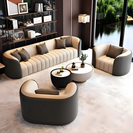 Beige Gray Tight Back Sofa Seating Group with Pillow Image - 1