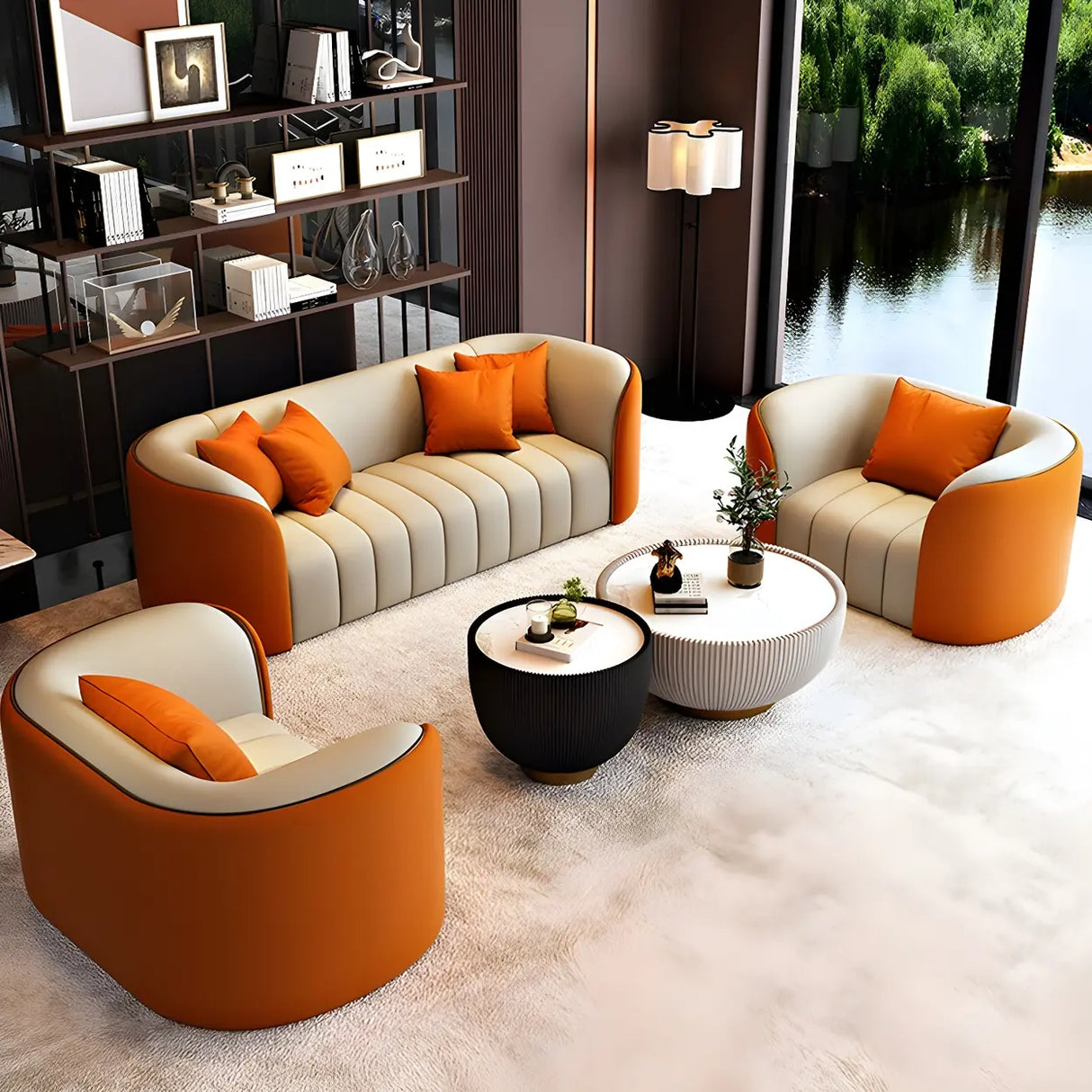 Beige Gray Tight Back Sofa Seating Group with Pillow Image - 22