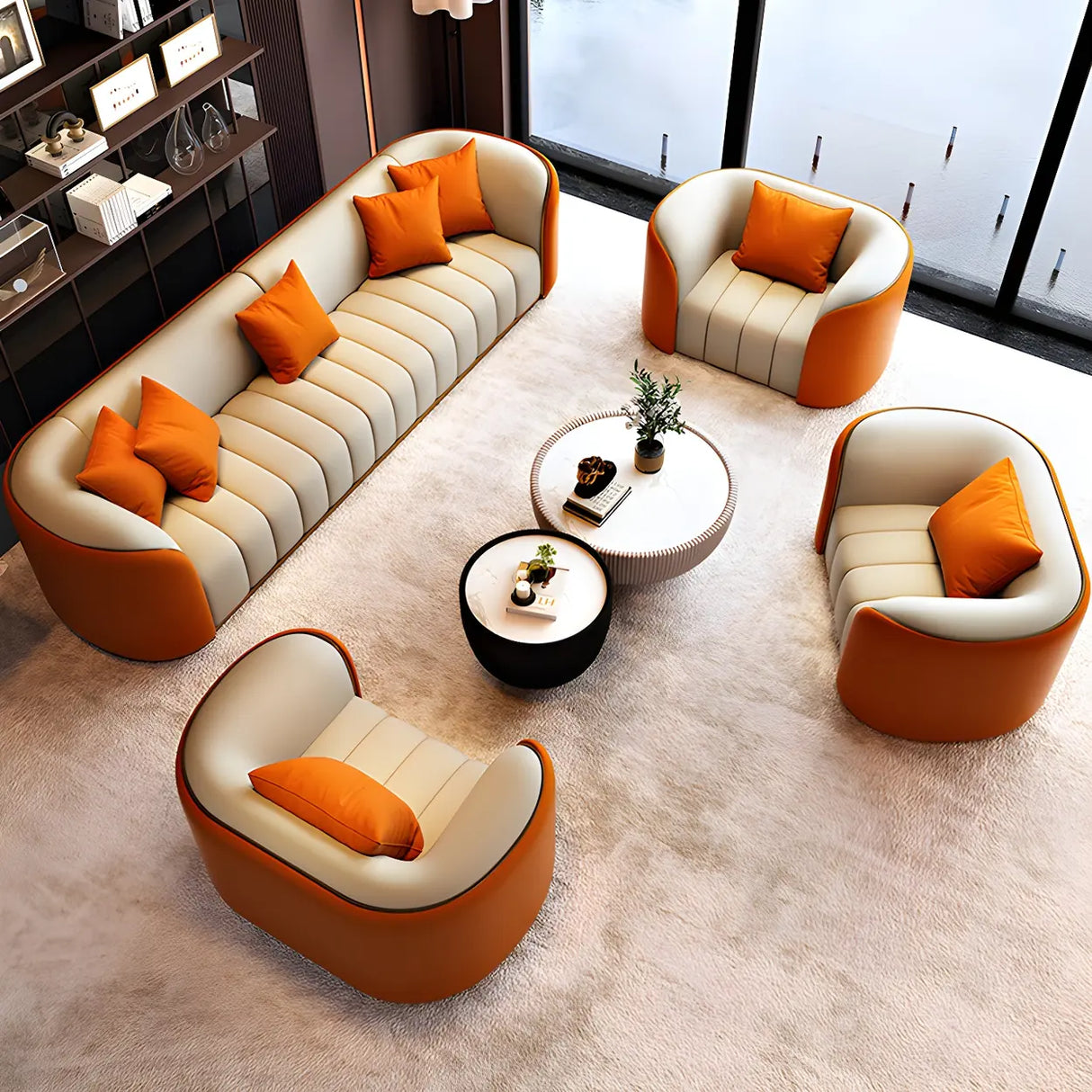 Beige Gray Tight Back Sofa Seating Group with Pillow Image - 25