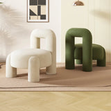Beige Green Flannel Fixed Back Wood Frame Accent Chair Image - 10