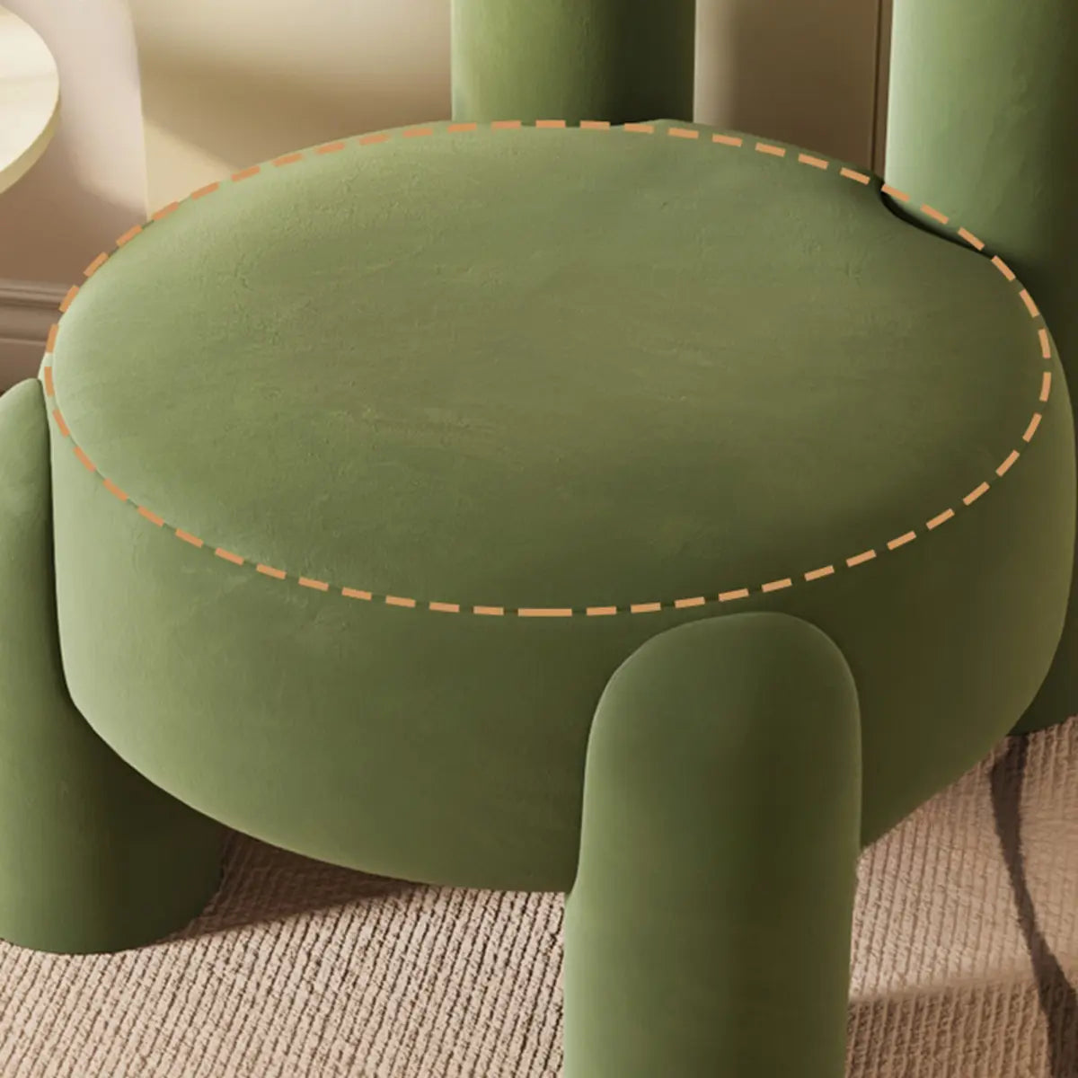Beige Green Flannel Fixed Back Wood Frame Accent Chair Image - 4