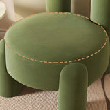 Beige Green Flannel Fixed Back Wood Frame Accent Chair Image - 4