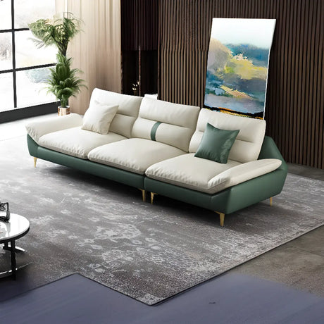 Beige-Green Stain Resistant Flared Arm Brass Leg Sofa Image - 1