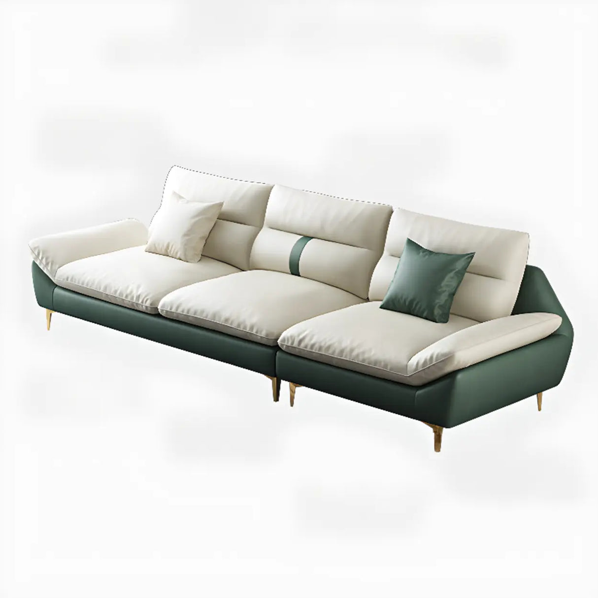 Beige-Green Stain Resistant Flared Arm Brass Leg Sofa Image - 10