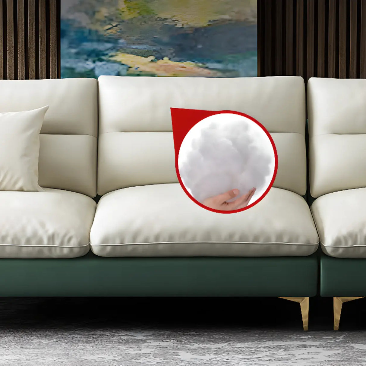 Beige-Green Stain Resistant Flared Arm Brass Leg Sofa Image - 11