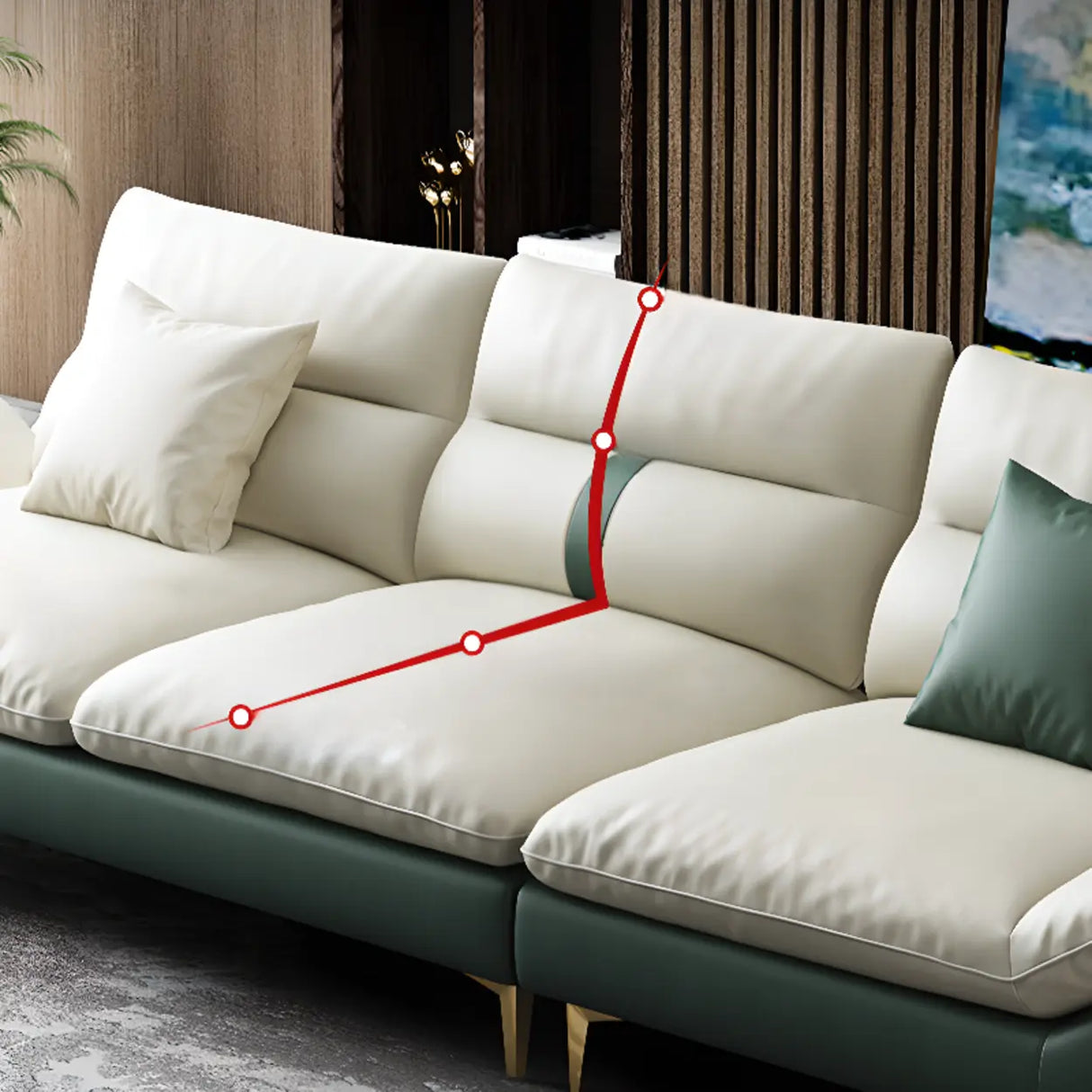 Beige-Green Stain Resistant Flared Arm Brass Leg Sofa Image - 12