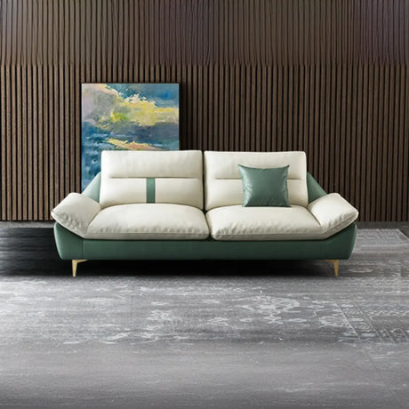 Beige-Green Stain Resistant Flared Arm Brass Leg Sofa Image - 2