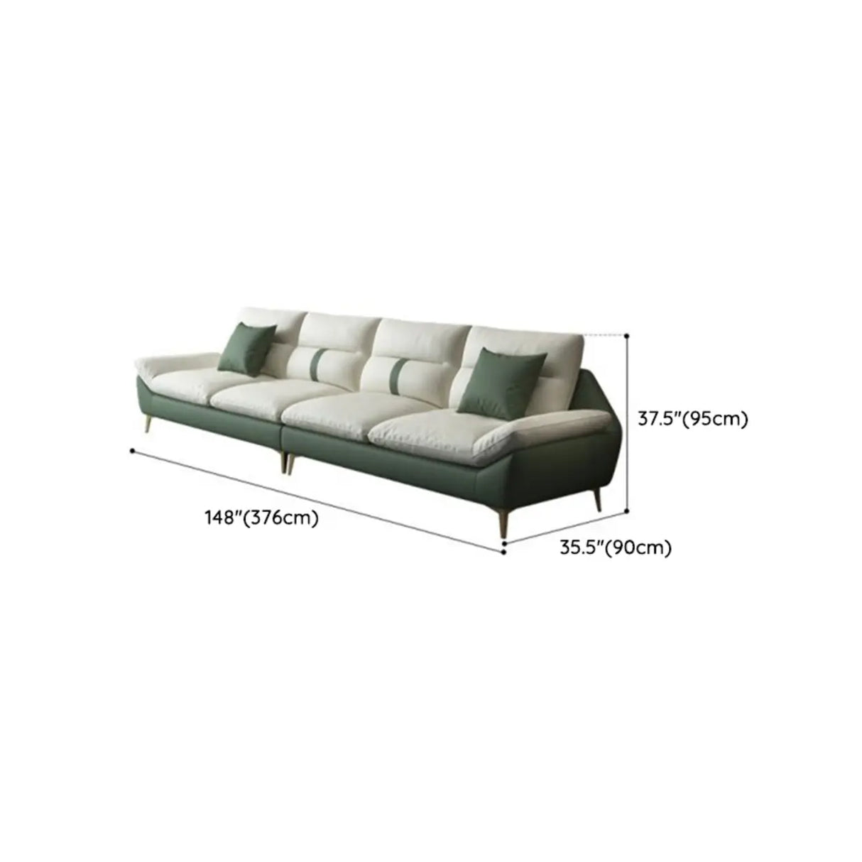 Beige-Green Stain Resistant Flared Arm Brass Leg Sofa Image - 21