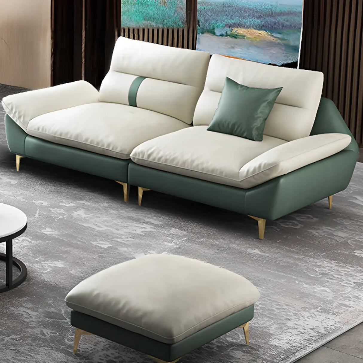 Beige-Green Stain Resistant Flared Arm Brass Leg Sofa Image - 4