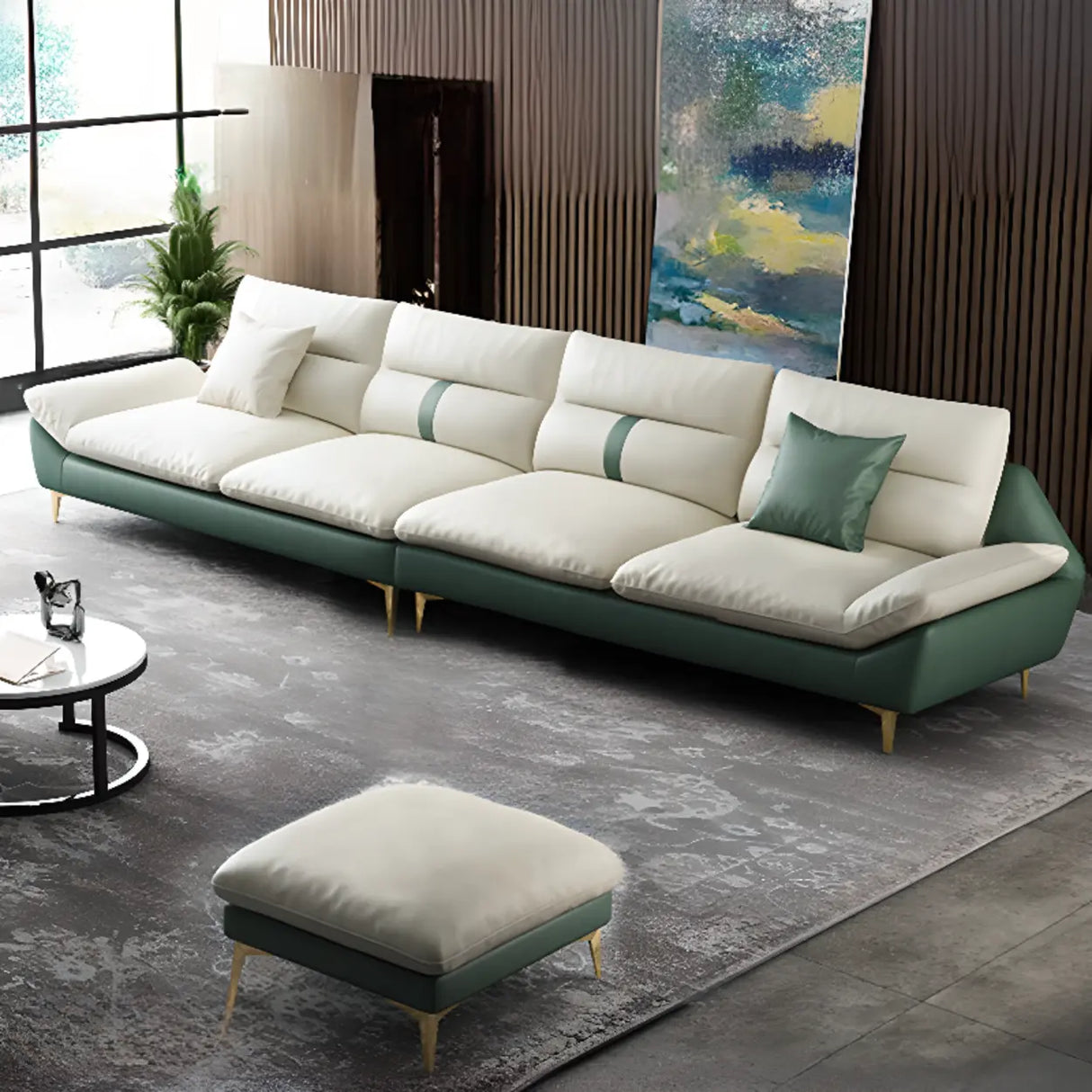 Beige-Green Stain Resistant Flared Arm Brass Leg Sofa Image - 7