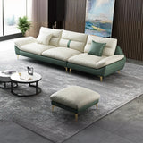 Beige-Green Stain Resistant Flared Arm Brass Leg Sofa Image - 8