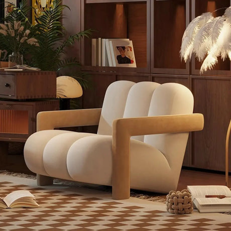 Beige-Khaki Scratch Resistant Flannel Lounge Chair Image - 1