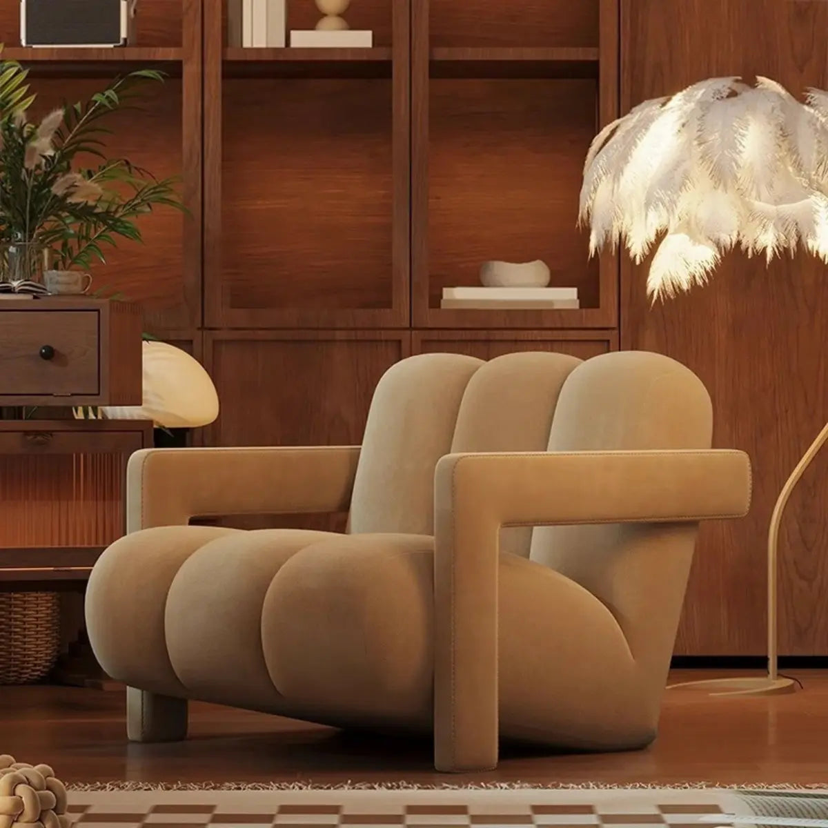 Beige-Khaki Scratch Resistant Flannel Lounge Chair Image - 7