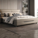 Beige King Modern Upholstered Headboard Panel Bed Frame Image - 1