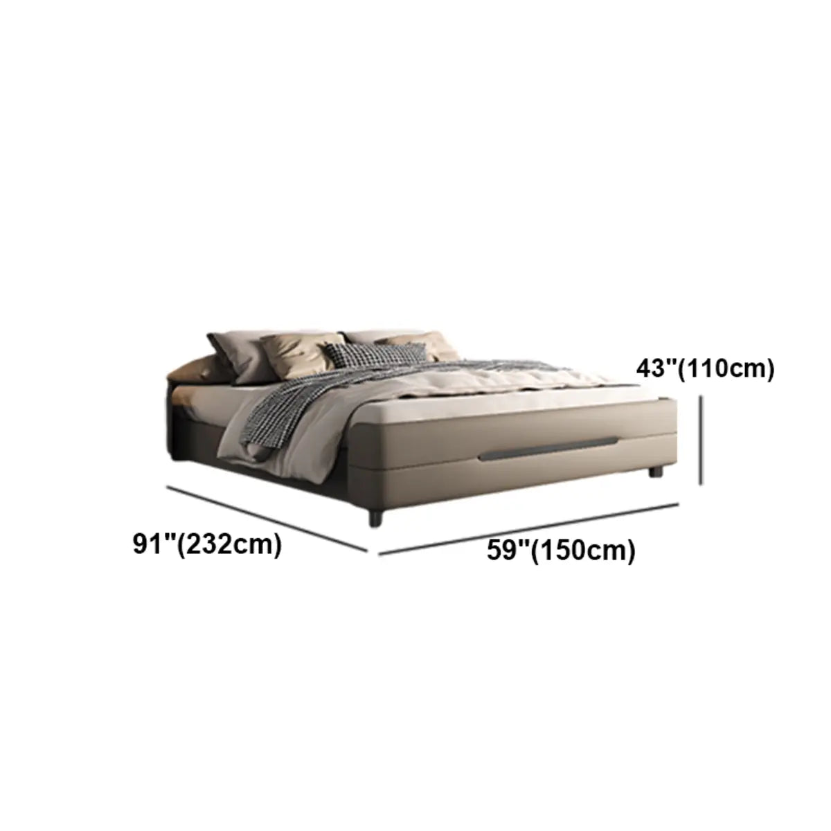 Beige King Modern Upholstered Headboard Panel Bed Frame 