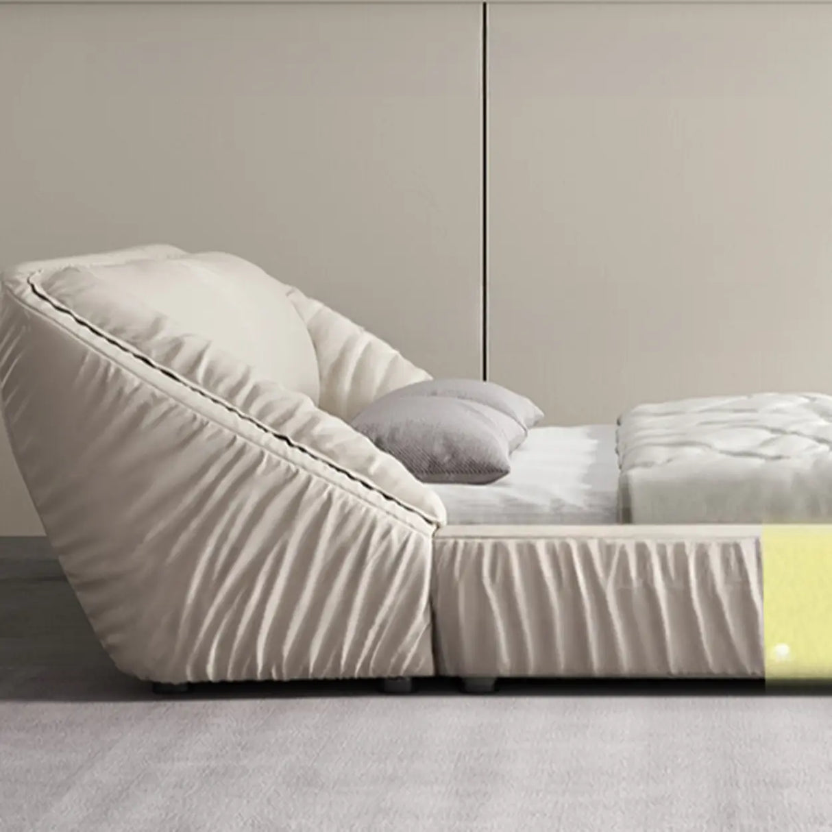 Beige King Wingback Leather Modern Wood Headboard Bed Image - 4